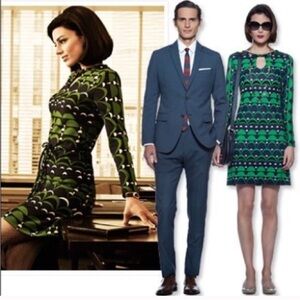 BR Mad Men Collection Peggy Knit Shift Dress Blue Combo Career Office Size 8